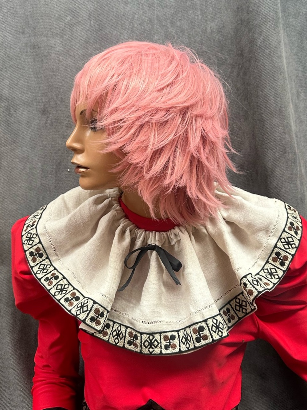 Vintage folk art linen ruffle clown collar Vyshyvanka Pierrot one size